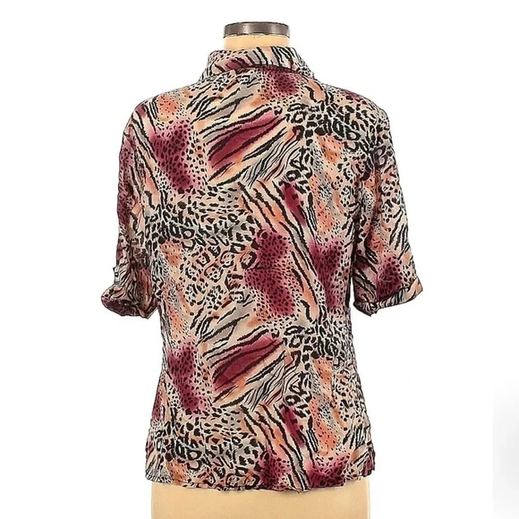 Vintage Anna and Frank | 100% Silk Leopard Print Button Down Blouse Size Medium - Picture 2 of 6